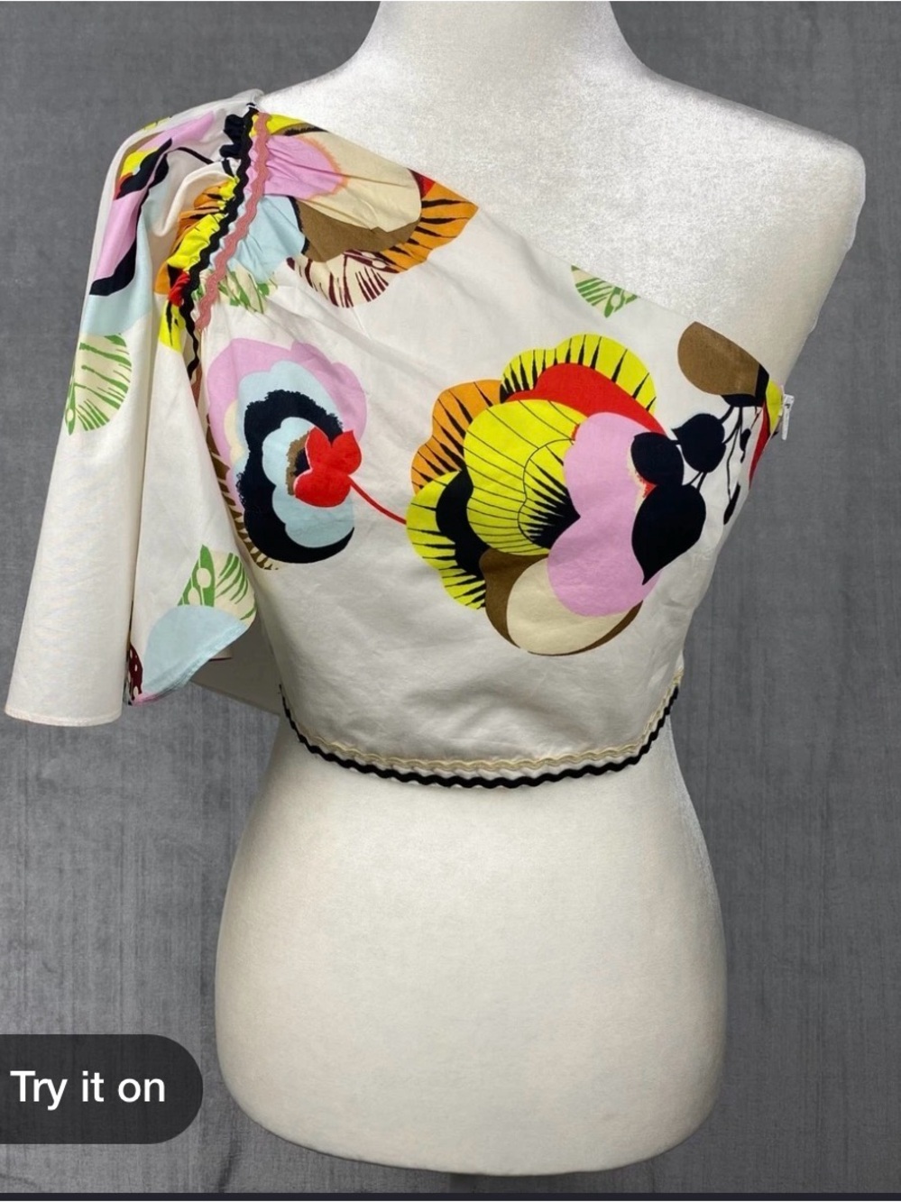 Zara One Shoulder Crop Top Size S Abstract Floral Resort Vacation Summer - Picture 3 of 10
